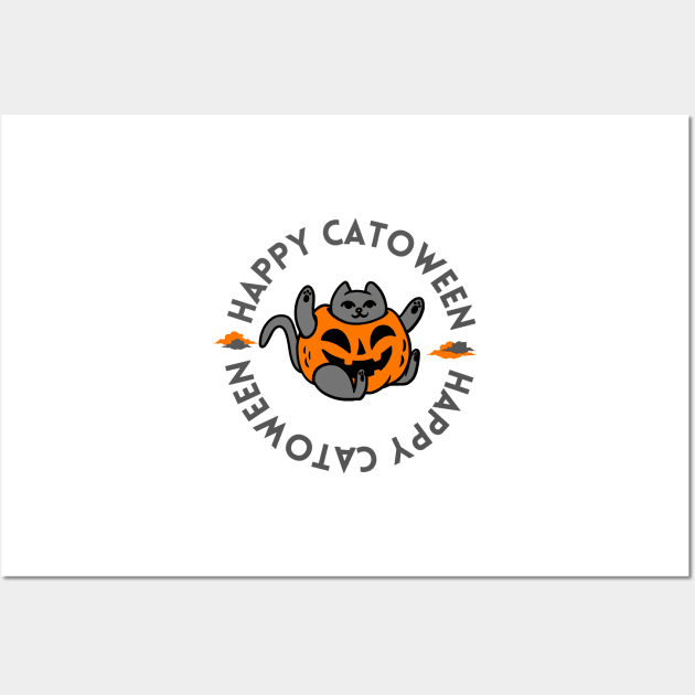 Happy Catoween Funny Halloween Kitty 2021 Wall Art by WhatsDax